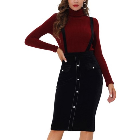 Allegra K Women's High Waist Overall Pencil Bodycon Midi Suspender Pinafore  Skirts Black X-large : Target
