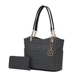 MKF Collection Savannah M Logo Printed Vegan Leather Women’s Tote and Wristlet Wallet by Mia K- 2 pieces - 1 of 4