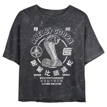Juniors Womens Shelby Cobra Super Snake High Performance Racing Machine Mineral Wash Crop T-Shirt