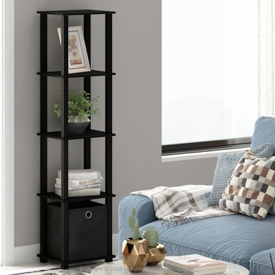 Furinno 5-Tier Black No-Tools Display Shelf with Storage Bin
