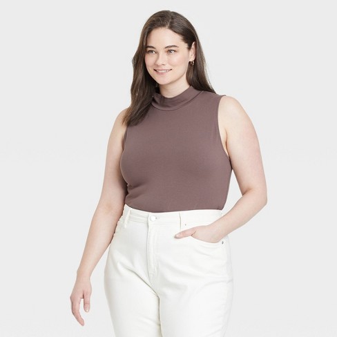 Women's Mock Turtleneck Tank Bodysuit - A New Day™ Brown 1x : Target