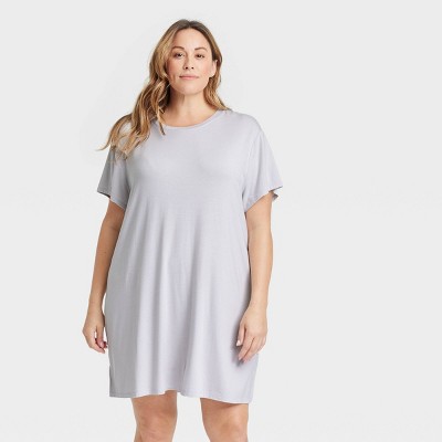 Women's Cloud Knit Pajama T-Shirt Dress - Auden™ Gray Stripe 1X