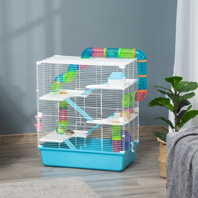 Extra Large 5 Tier Hamster Cage with Tubes Tunnels Wheel Water Bottle Food Dish and Handle,23'' Portable Rat Habitat for Small Pets - LAOTIES
