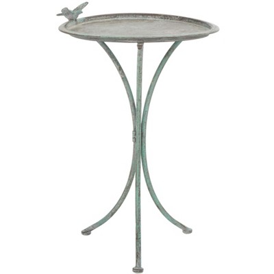 Kensi Antique Green Metal Outdoor Bird Bath with Sculptural Bird Ornament