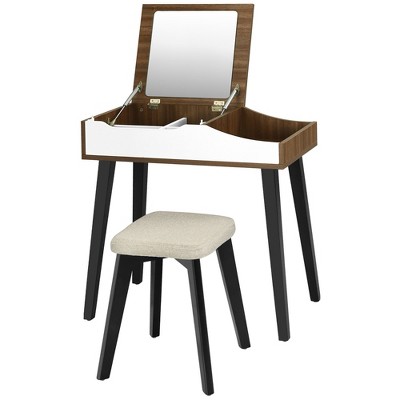 Costway Vanity Table Set with Flip Top Mirror Dressing Makeup Study Padded Stool