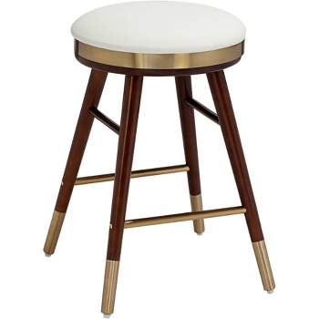 Studio 55D Parker Walnut Metal Bar Stool Brown Gold 26" High Modern White Leather Cushion with Footrest for Kitchen Counter Height Island Home Shed