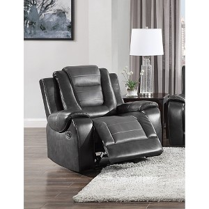 Modern Luxury Glider Recliner Chair 1pc, Two-Tone Faux Leather, Solid Wood Frame, Tab Pull Reclining, Living Room Furniture - 1 of 4