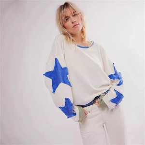 Clotth Women's Star Graphic Sweatshirt - Y2k Oversized Crewneck, Drop Shoulder, Long Sleeve Preppy Shirts, Pullover Tops - 1 of 4