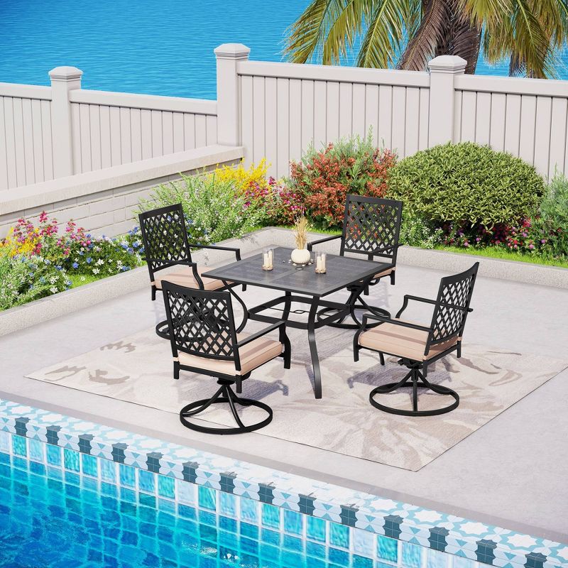 5pc Patio Set with 37&#34; Metal Gridded Table & Swivel Arm Chairs - Captiva Designs, Weatherproof, UV-Protected, 1 of 10
