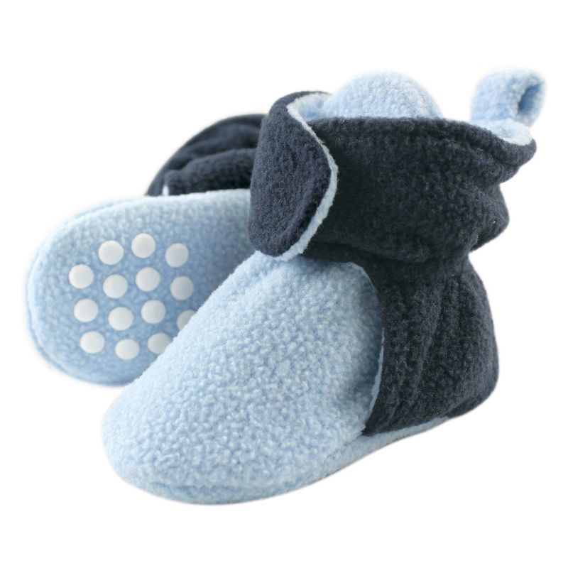 Luvable Friends Baby and Toddler Boy Cozy Fleece Booties, Light Blue Navy, 1 of 3