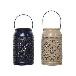 Transpac Stoneware Flower Lantern Set of 2 Spring Home Decorations - 1 of 1