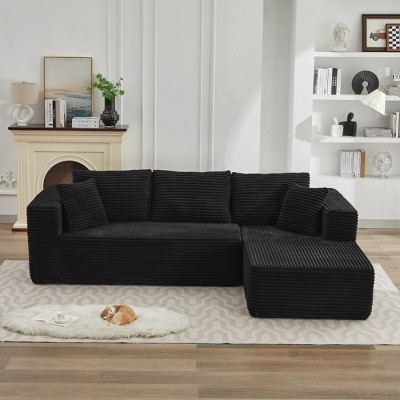 106" L-Shaped Cloud Sectional Couch with Right Chaise,Modern Modular Corduroy Sofa for Living Room,Deep Sectional Sofa for Bedroom-Coolbibila