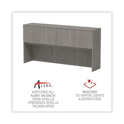 Gray Woodgrain Laminate Office Hutch with Doors