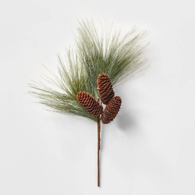 17in Long Pine with Glitter and Pinecone Holiday Arrangement Stem Pick - Wondershop™