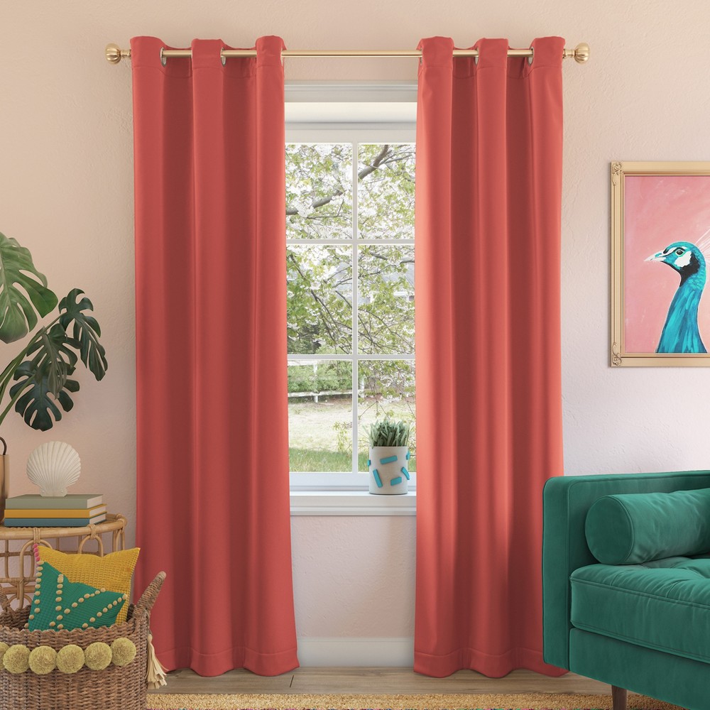 40"x84" Sun Zero Blackout Riley Kids' Bedroom Grommet Curtain Panel Sunset Coral: Energy Efficient, Noise Reduction
