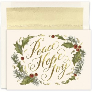 Masterpiece Studios Holiday Collection 16-Count Boxed Christmas Cards With Foil-Lined Envelopes, 7.8" x 5.6", Peace Hope Joy (941400) - 1 of 2