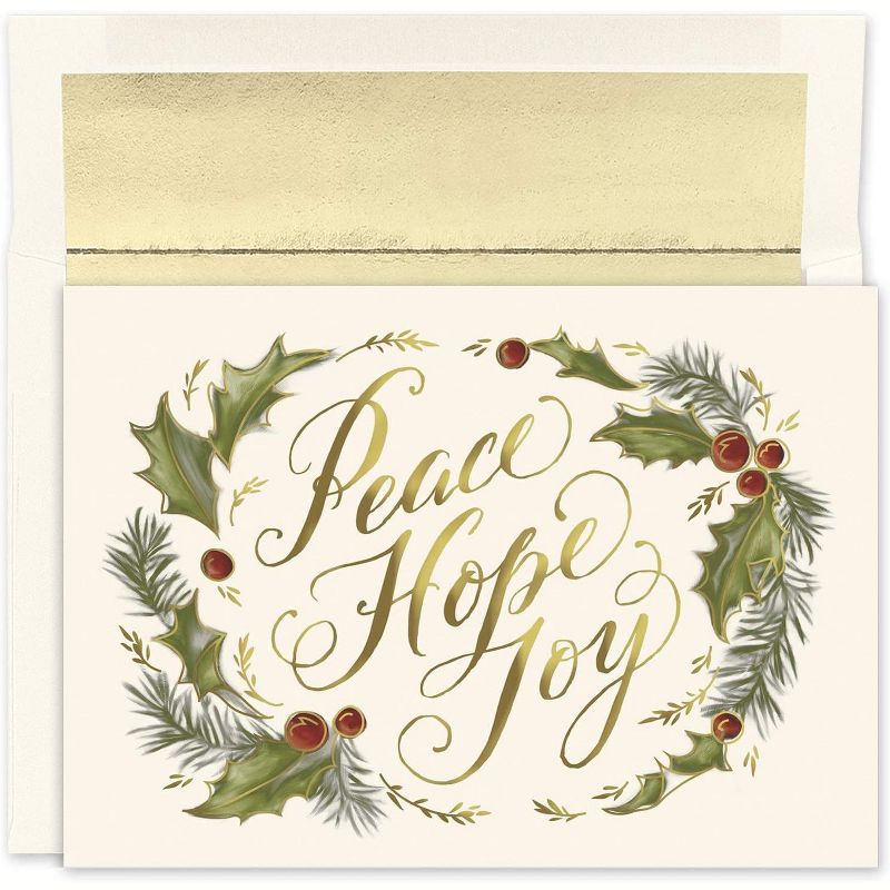 Masterpiece Studios Holiday Collection 16-Count Boxed Christmas Cards With Foil-Lined Envelopes, 7.8" x 5.6", Peace Hope Joy (941400), 1 of 3