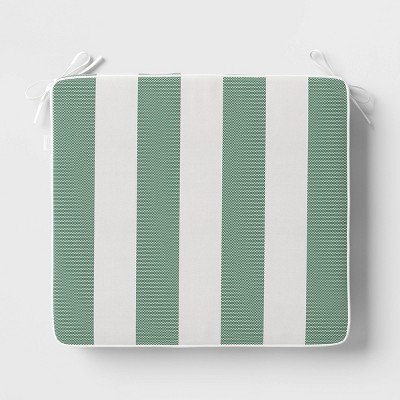 18"x20" Striped Outdoor Seat Cushion with Contrast Piping Green - Threshold™ designed with Studio McGee