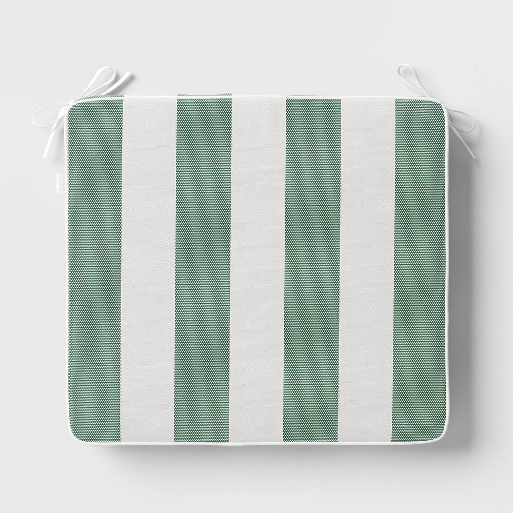 Photos - Pillow 18"x20" Striped Outdoor Seat Cushion with Contrast Piping Green - Threshol