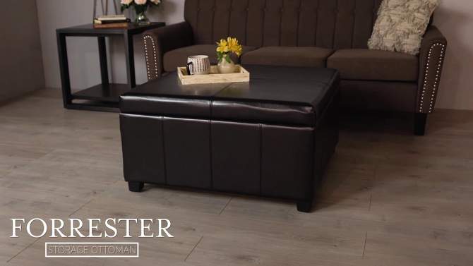 Forrester Bonded Leather Square Storage Ottoman Espresso - Christopher Knight Home, 2 of 8, play video