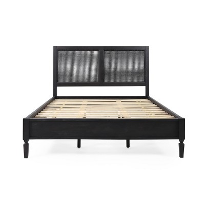 Christopher Knight Home Queen Bed Acacia Wood and Rattan Dark Gray