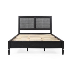 Christopher Knight Home Queen Bed Acacia Wood and Rattan Dark Gray - 1 of 4