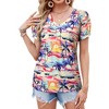 Nlife Womens Puff Short Sleeve Hawaiian Shirts Floral Tropic Printed Pleated V Neck Summer Casual T-Shirt Trendy Boho Blouses Tops - 3 of 4