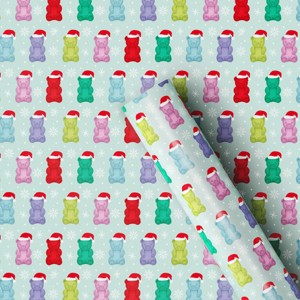30” 55 sq ft Christmas Roll Wrap Santa Gummy Bears on Mint - Wondershop™ - 1 of 3