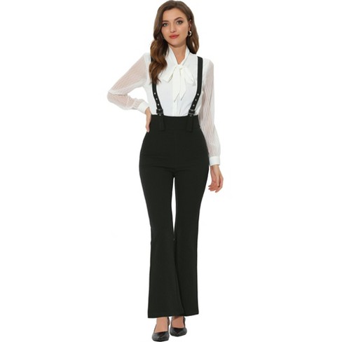 Allegra K Women's High Waist Overalls Bell Bottom Pants Suspenders Jumpsuit  Black Small