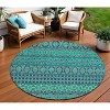 Teal Blue And Navy Blue Quatrefoil Washable Indoor Outdoor Area Rug - 2 of 4