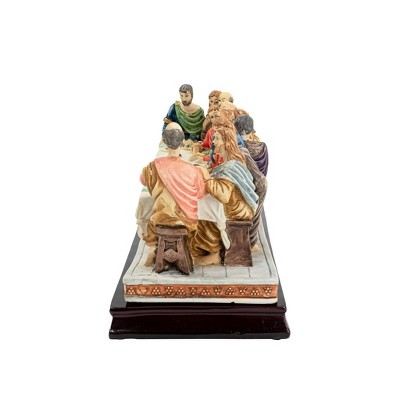 Hand-Painted Resin Last Supper Sculpture on Wood Plinth