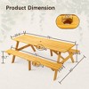 8-Person Outdoor Patio Wood Rectangular Picnic Dining Set with 2 Built-in Benches and Umbrella Hole - 3 of 4