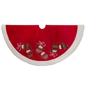 Kurt Adler 48-Inch Red Tree Skirt with Mitten Border - 1 of 4