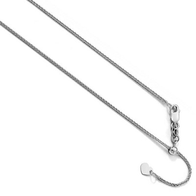Black Bow Jewelry 1mm 10k White Gold Adjustable Solid Wheat Chain Necklace