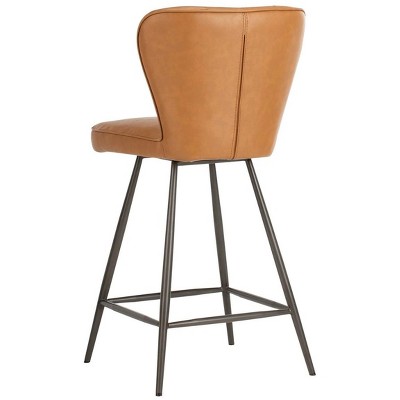 Transitional Camel Leather Swivel Counter Stool, 17"W