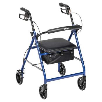 Drive Medical Walker Rollator with 6" Wheels, Fold Up Removable Back Support and Padded Seat, Blue