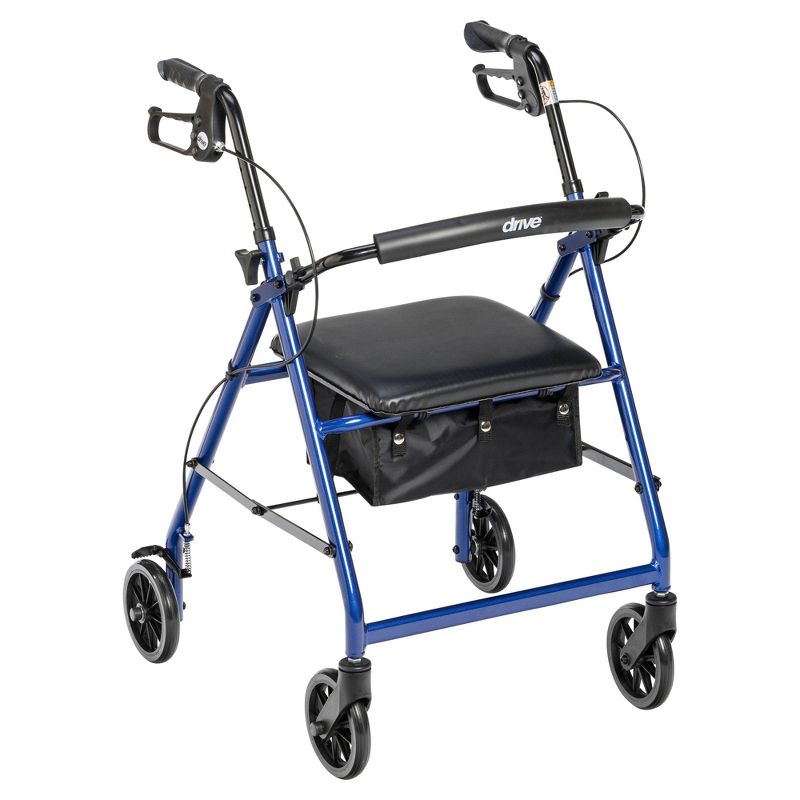 Drive Medical Walker Rollator with 6" Wheels, Fold Up Removable Back Support and Padded Seat, Blue, 1 of 12