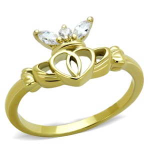 Slickblue Women's Gold Claddagh Ring, Heart and Crown Design, CZ Stones, IP Plated Stainless Steel, Size 5-10 - 1 of 4