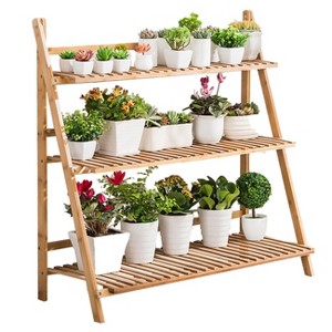 3 Tier Heavy Duty Bamboo Plant Stand Foldable Corner Planter Indoor Flower Pots Display Rack for Outdoor Garden Balcony & Patio - 1 of 4