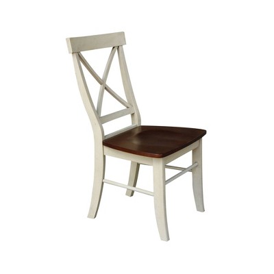 Antiqued Almond and Espresso Cross Back Wood Dining Chair