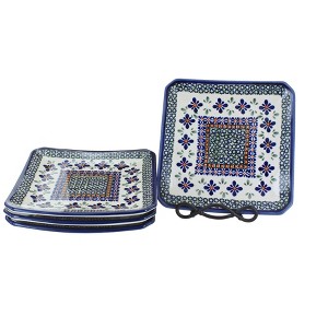 Blue Rose Polish Pottery 2040-4 Zaklady Sq Dessert Plate Set - 1 of 1