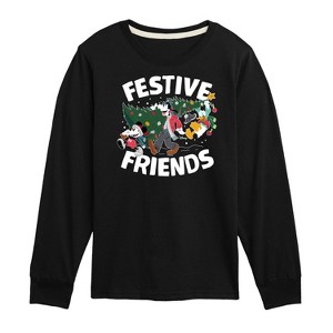 Boys' - Disney - Mickey, Donald, & Goofy Festive Friends Christmas Long Sleeve Graphic T-Shirt - 1 of 4