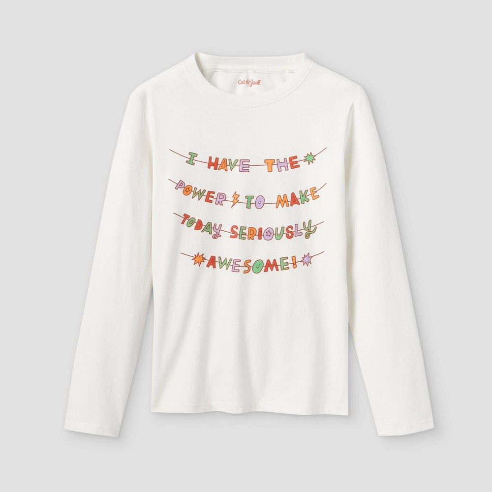 Boys' 'I have the power to make today seriously awesome' Graphic Long Sleeve T-Shirt - Cat & Jack Cream L, Ivory