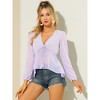 Allegra K Women's Deep V Neck Chiffon Swiss Dots Ruffle Hem Long Sleeve Peplum Shirt - 4 of 4