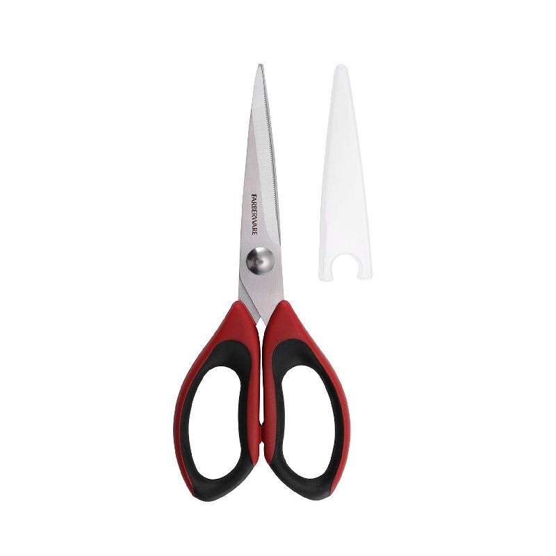 Farberware Professional High Carbon Stainless Steel Kitchen Shears With Safety Blade Cover & Non-Slip Handles, Black Red, 2 of 5