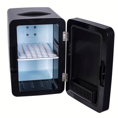Compact Black Portable Mini Fridge with Lighted Mirror