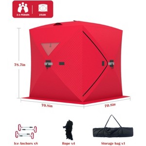 Portable Pop-Up Ice Fishing Tent, Spacious 3 to 4 Person Ice Fishing Shelter, Weather Resistant Winter Fishing Shelter Includes 2 Zipper Doors - 1 of 4