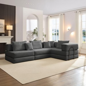 VASIP 118" Modular Sectional Sofa ,L-Shaped Oversized Corduroy Couch with 6 Pillows ,DIY Combination Sofa for Living Room, Apartment,White - 1 of 4