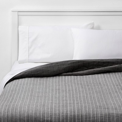 Full/Queen Flannel Stripe Quilt Gray - Threshold™