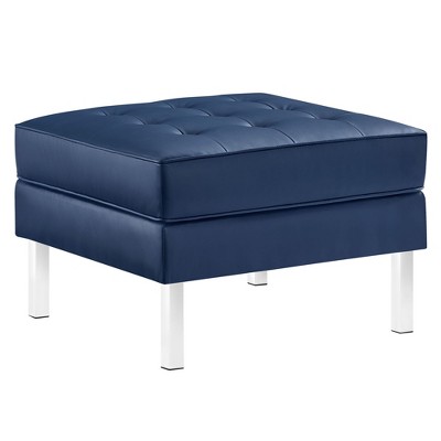 Modway Loft Ottoman - Tufted Faux Leather Upholstered Ottoman in Silver and Navy with Chrome Legs for Living Room or Bedroom